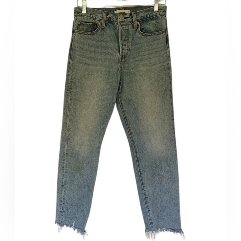 Levi’s Premium Wedgie Raw Hem Button Fly High Rise Straight Leg Jeans Size 27